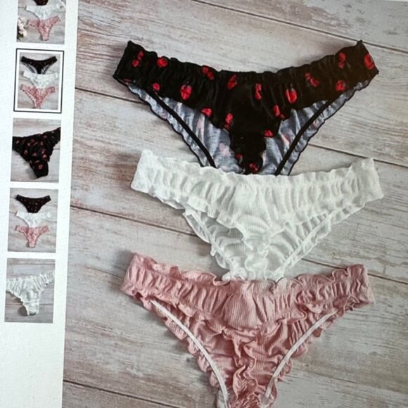 Brand New 3 Pack Strawberry Print Lettuce Trim Panty Set Multicolor Various - Picture 4 of 4